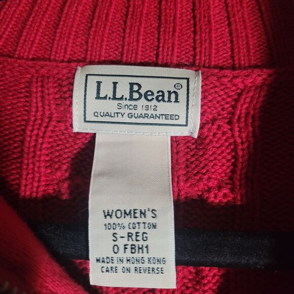 L.L. Bean Red Cable-Knit Zip-Up Sweater Women's Small - Picture 3 of 4
